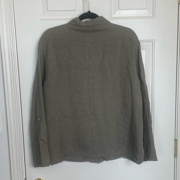 Vintage CHICOS DESIGN olive green linen peal button down shirt size 3 | XL - Picture 6 of 11